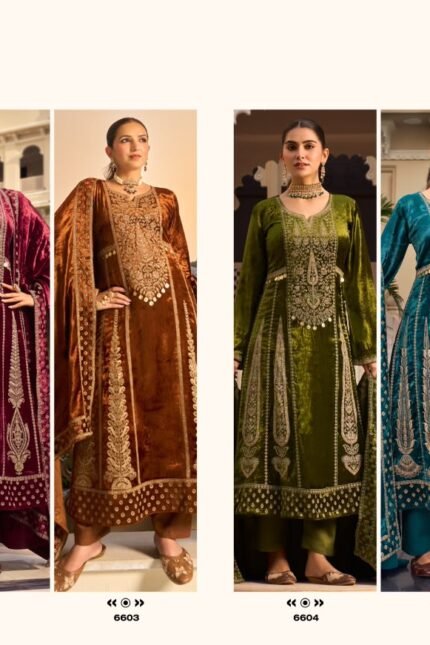 Rupali Fashion Trendz Noor Anarkali Pure Viscose Velvet Embroidery Koding Cut Paste Patch Work Suit - 4 Pcs Rate 3595