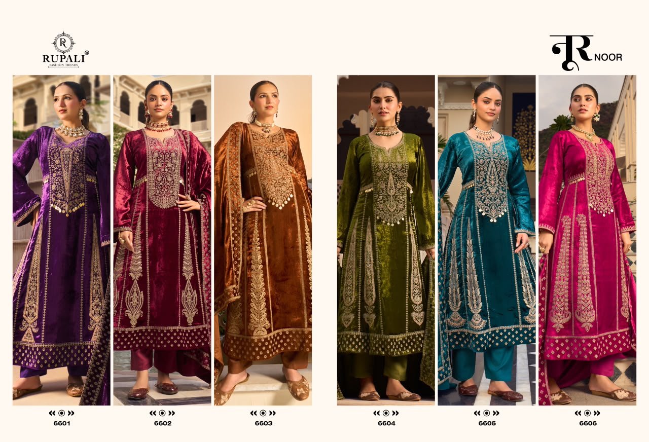 Rupali Fashion Trendz Noor Anarkali Pure Viscose Velvet Embroidery Koding Cut Paste Patch Work Suit - 4 Pcs Rate 3595