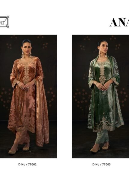 Kesar Anaya Pure Viscose Velvet Elegant Embroidery Work Banarsi Jacquard Suit - 4 Pcs Rate 2895