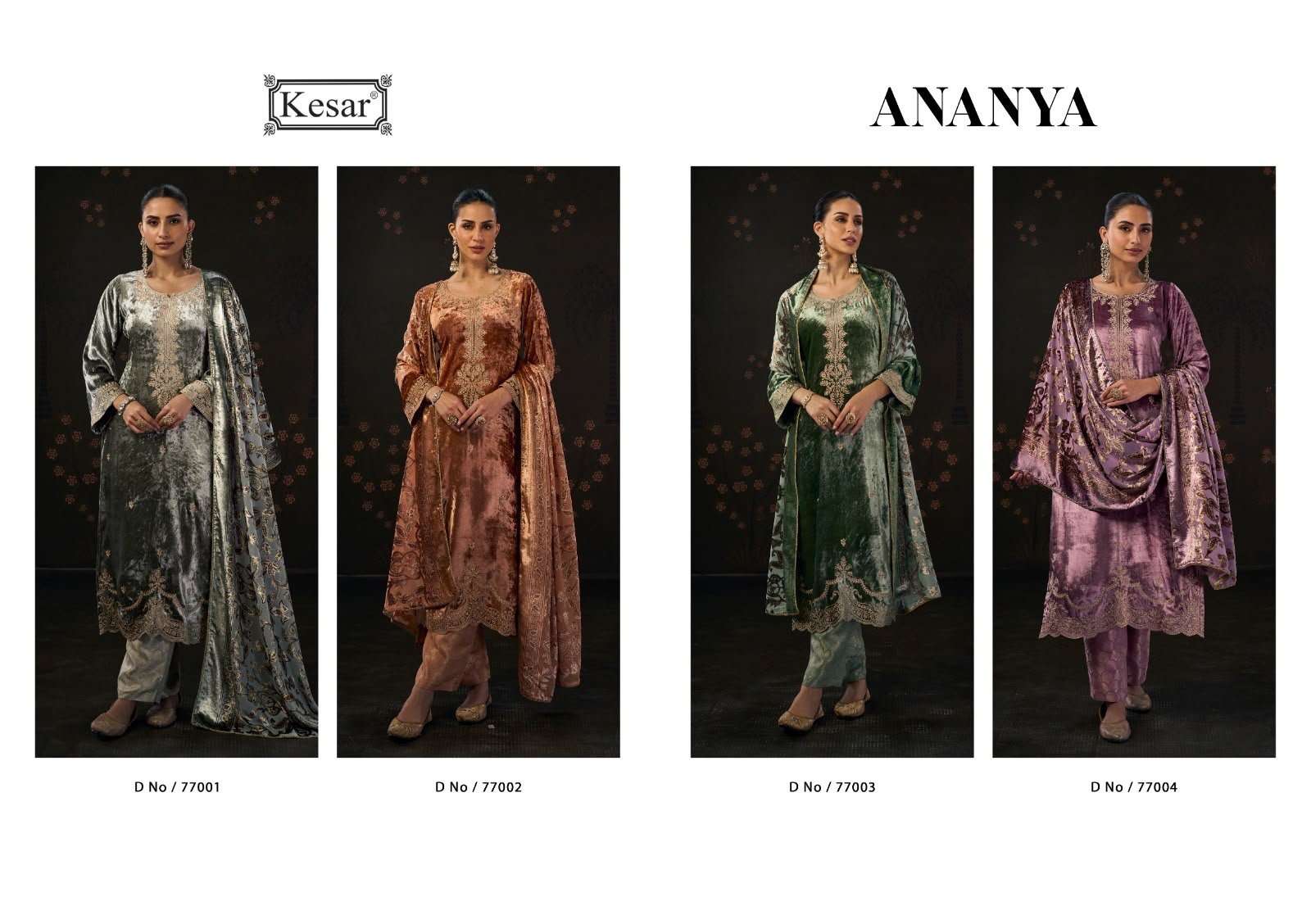 Kesar Anaya Pure Viscose Velvet Elegant Embroidery Work Banarsi Jacquard Suit - 4 Pcs Rate 2895