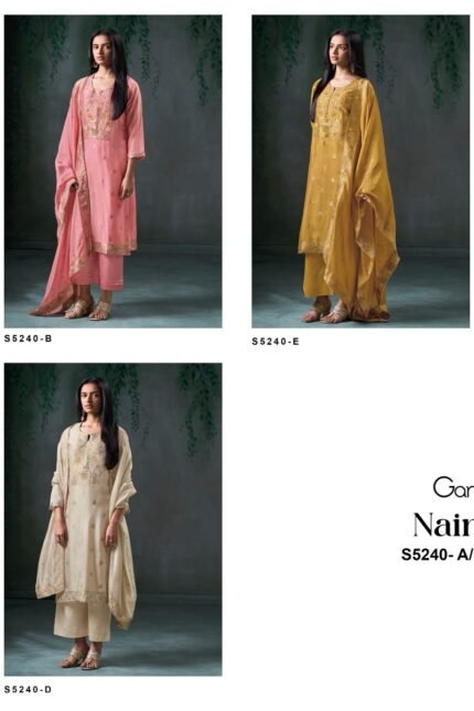 Ganga Nairaah 5240 Premium Pure Viscose Woven Silk Jacquard Hand Embroidery Swarovski Suit - 6 Pcs Rate 2280