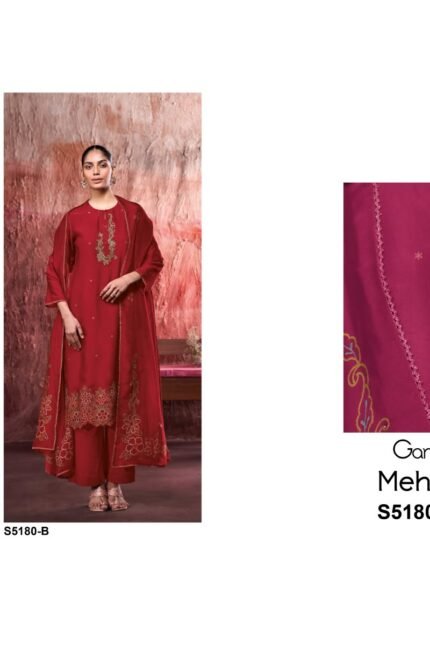 Ganga Mehvish 5180 Premium Pure Bemberg Silk Satin Printed Hand Embroidery Swarovski Cut Work Suit - 2 Pcs Rate 2295