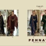 Kaavish Pehnava Pure Velvet Beads Embroidery Work Daman Sleeve Brasso Suit - 4 Pcs Rate 2995