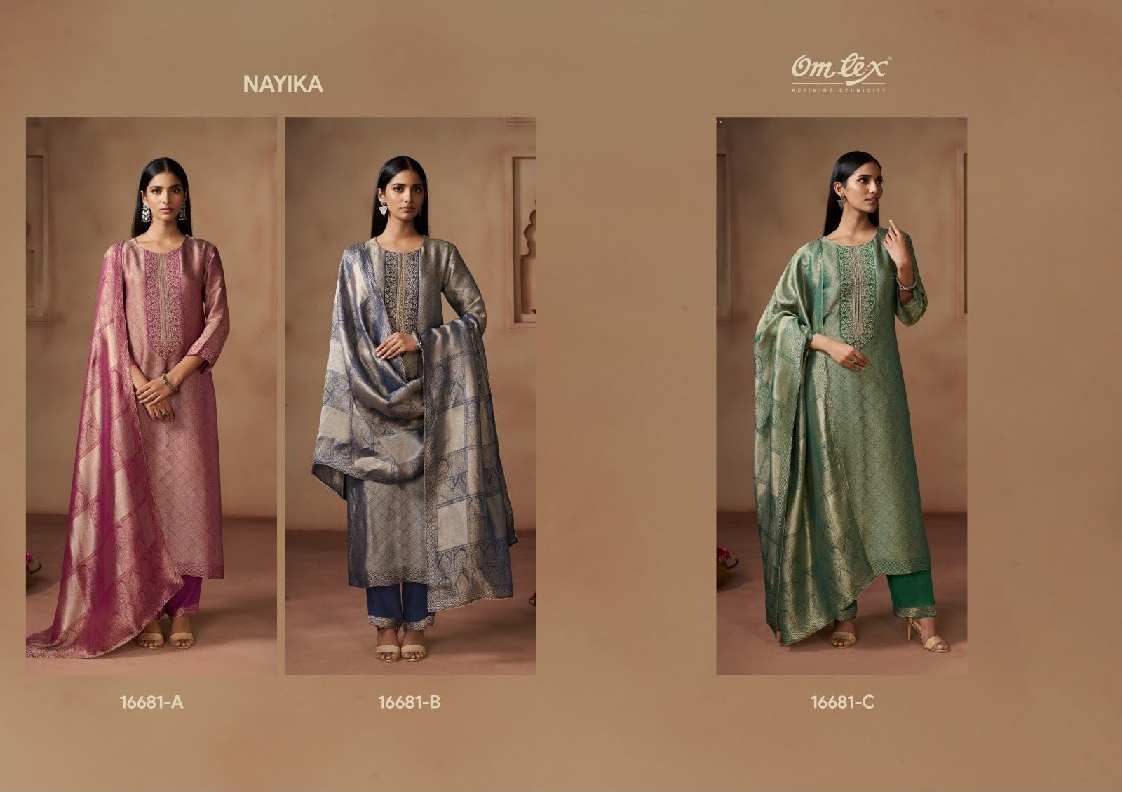 Omtex Nayika Giraffe Silk Jacquard Embroidery Patch Handwork Lotus Suit - 3 Pcs Rate 2795
