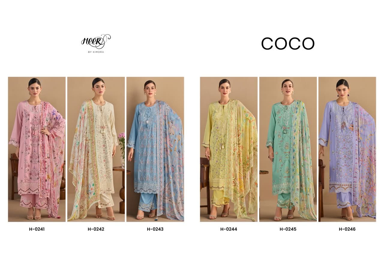 Kimora Heer Coco Pure Pashmina Resham Embroidery Scalloped Border Chinnon Suit - 6 Pcs Rate 2325