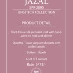 Naariti Jazal Tissue Silk Jacquard Shirt Hand Work Neck Allover Upada Suit - 3 Pcs Rate 3475
