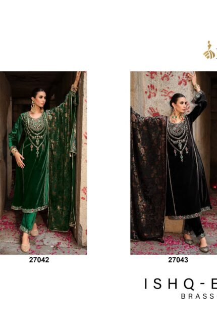 IBIZA Ishq-E-Haqiqi Premium Velvet Collection Pure Viscose Velvet Beads Handwork Brasso Digital Print Suit - 4 Pcs Rate 2795