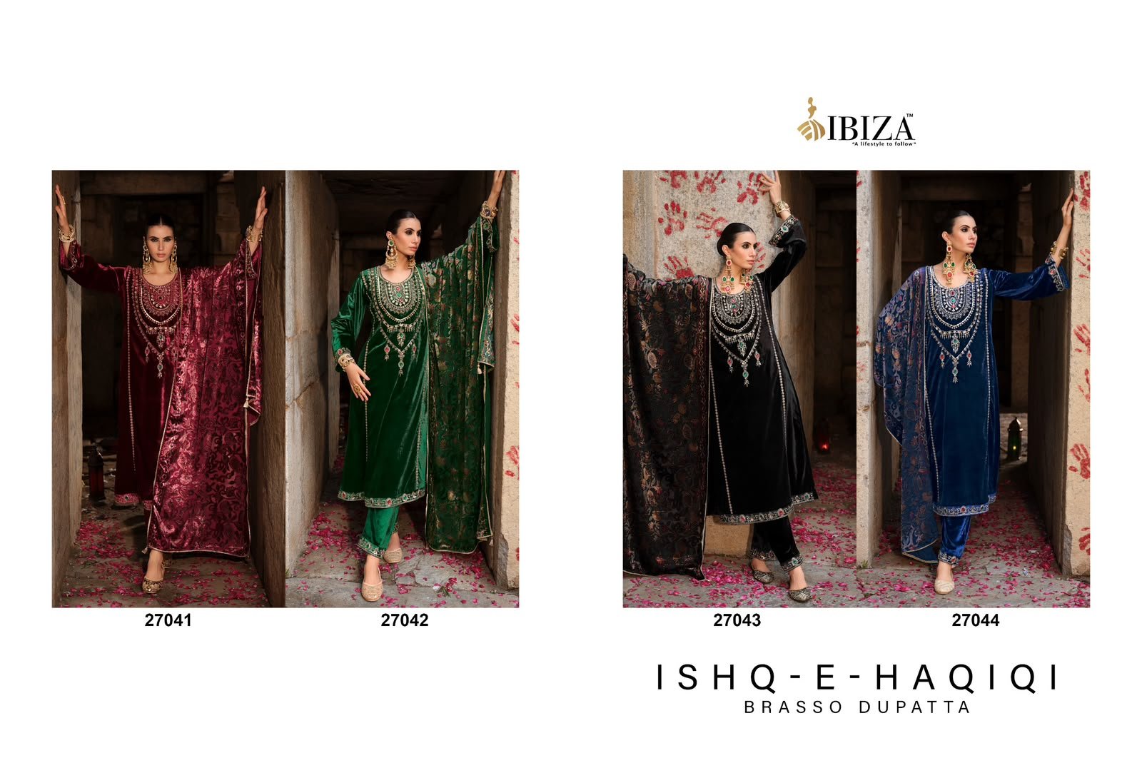IBIZA Ishq-E-Haqiqi Premium Velvet Collection Pure Viscose Velvet Beads Handwork Brasso Digital Print Suit - 4 Pcs Rate 2795